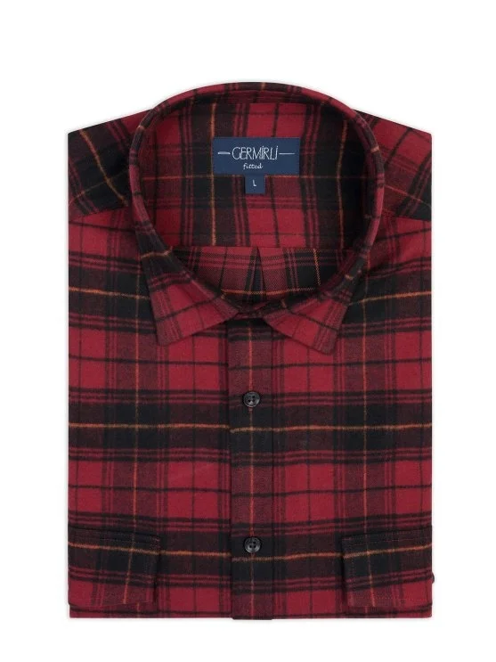 Germirli Kırmızı Siyah Soft Yaka Albiate Tailor Fit Rahat Kalıp Ekose Flanel Gömlek - Germirli 