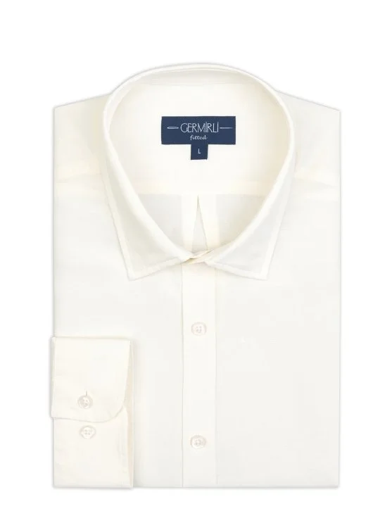 Germirli Krem Rengi Soft Yaka Tailor Fit Tencel Keten Gömlek - Germirli 