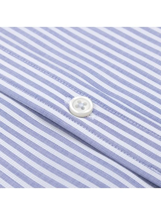 Germirli Lacivert Çizgili Exclusive Düğmeli Yaka Tailor Fit Pamuk Gömlek - Germirli