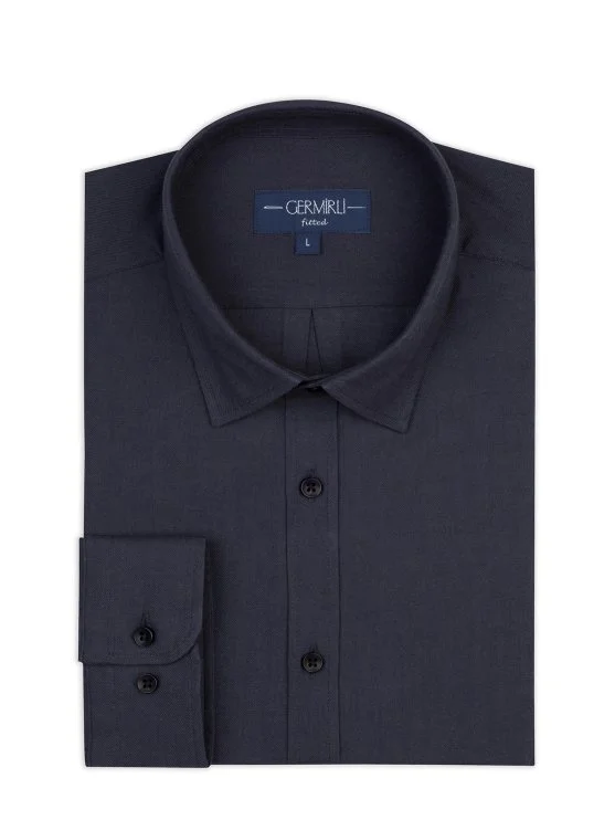 Germirli Lacivert Flanel Tailor Fit Soft Yaka Pamuk Yün Gömlek - Germirli 
