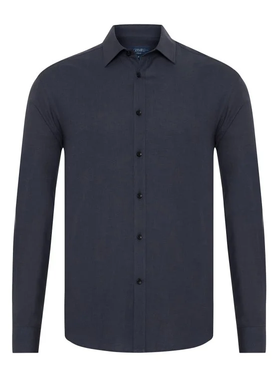 Germirli Lacivert Flanel Tailor Fit Soft Yaka Pamuk Yün Gömlek - Germirli 