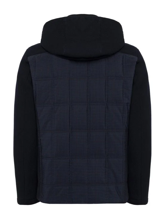 Germirli Lacivert Glencheck Desenli Kapişonlu Triko Kollu Mont - Germirli 