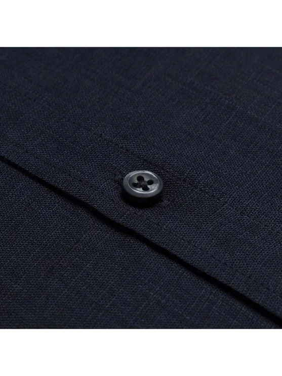 Germirli Lacivert Klasik Yaka Exclusive Tailor Fit Saf Keten Gömlek - Germirli