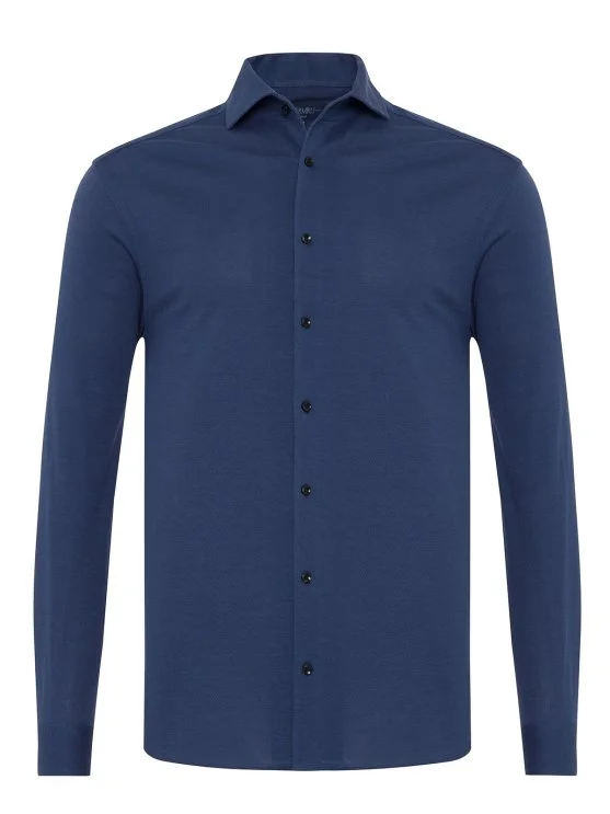 Germirli Lacivert Örme Kumaş Lapel Yaka Tailor Fit Pamuk Gömlek - Germirli 