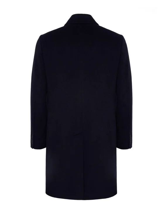 Germirli Lacivert Punto Dikişli Yünlü Palto - Germirli 