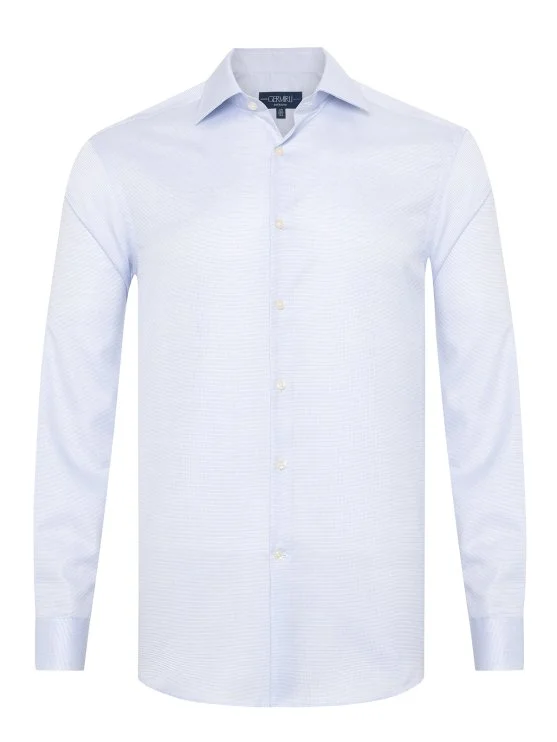 Germirli Mavi Armürlü Doku Exclusive Easy Iron Klasik YakaTailor Fit Pamuk Gömlek - Germirli 