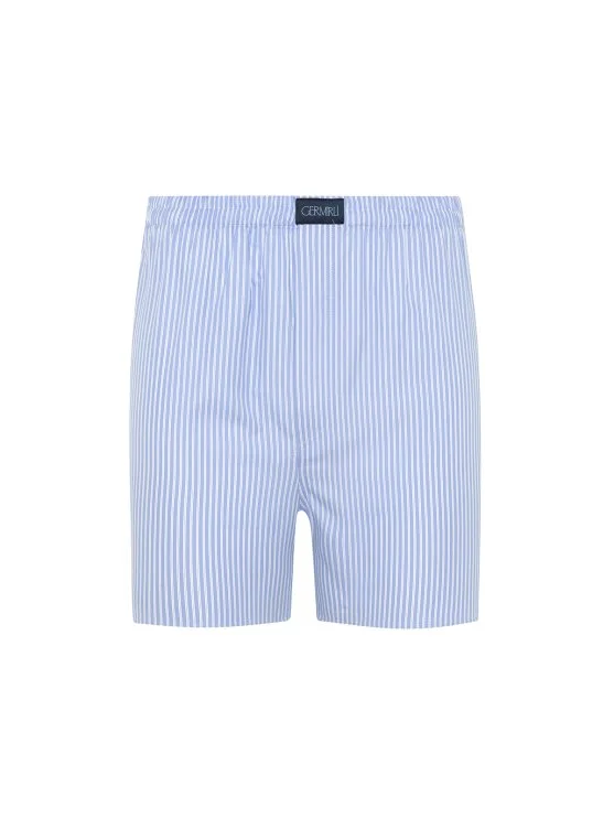 Germirli Mavi Beyaz İnce Çizgili Poplin Boxer Şort - Germirli 