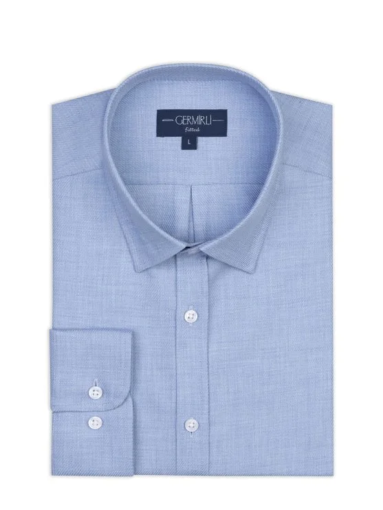 Germirli Mavi Diagonal Desen Flanel Tailor Fit Soft Yaka Pamuk Gömlek - Germirli
