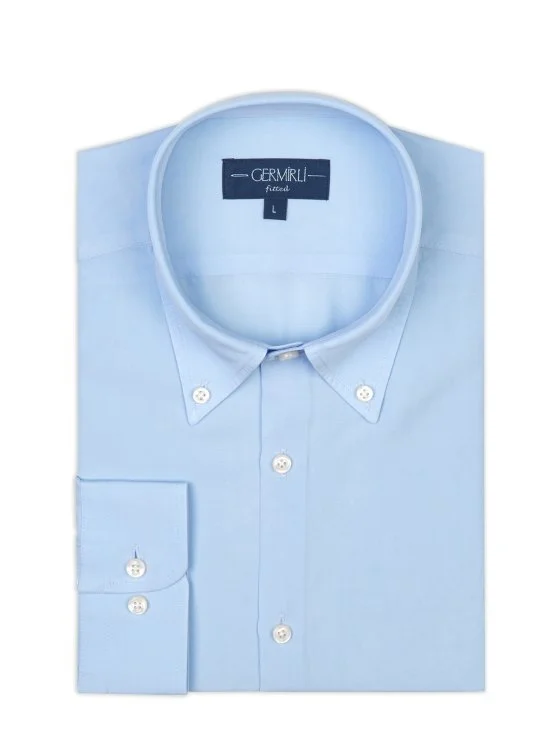 Germirli Mavi Düğmeli Yaka Tailor Fit Tencel Gömlek - Germirli 