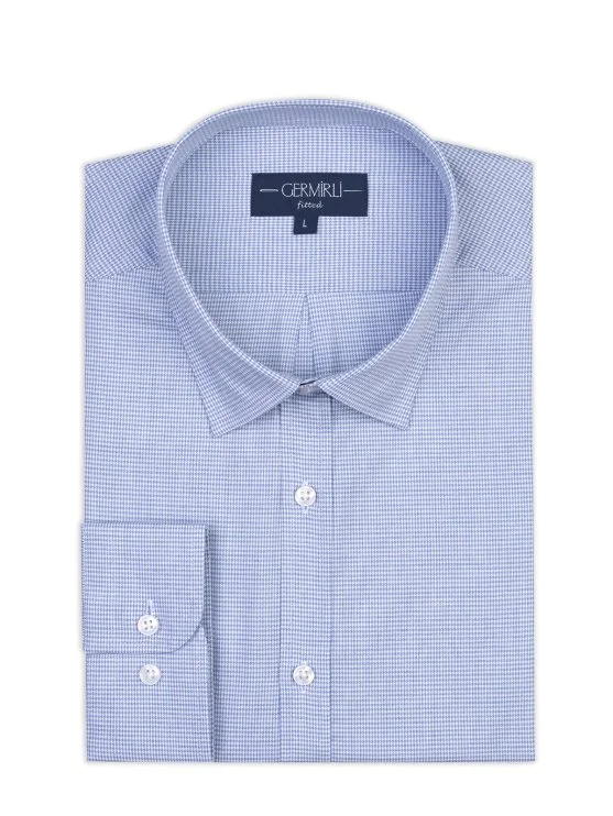 Germirli Mavi Kazayağı Desen Pat Tailor Fit Soft Yaka Pamuk Gömlek - Germirli 