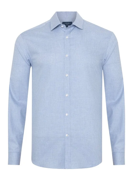 Germirli Mavi Kazayağı Desen Pat Tailor Fit Soft Yaka Pamuk Gömlek - Germirli 