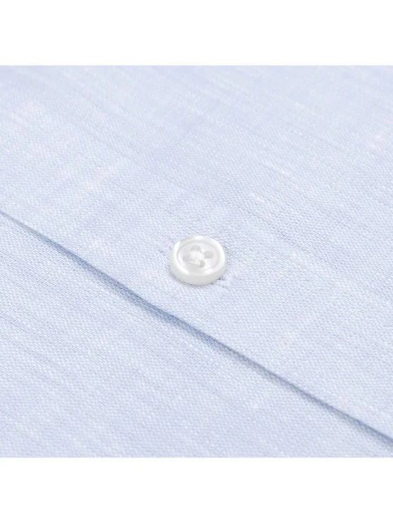 Germirli Mavi Klasik Yaka Exclusive Tailor Fit Saf Keten Gömlek - Germirli