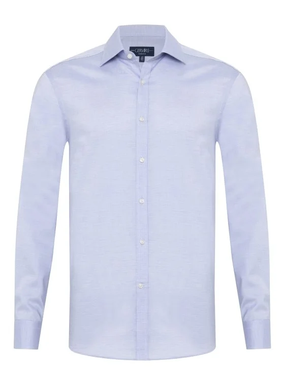 Germirli Mavi Mikro Desenli Exclusive Klasik Yaka Tailor Fit Pamuk Gömlek - Germirli 