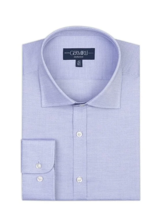 Germirli Mavi Mikro Desenli Exclusive Klasik Yaka Tailor Fit Pamuk Gömlek - Germirli 