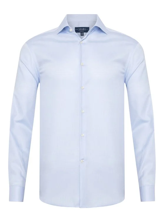 Germirli Mavi Oxford Exclusive Easy Iron Klasik Yaka Tailor Fit Pamuk Gömlek - Germirli 