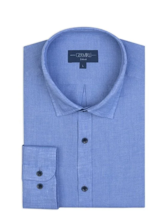 Germirli Mavi Soft Yaka Tailor Fit Keten Gömlek - Germirli 