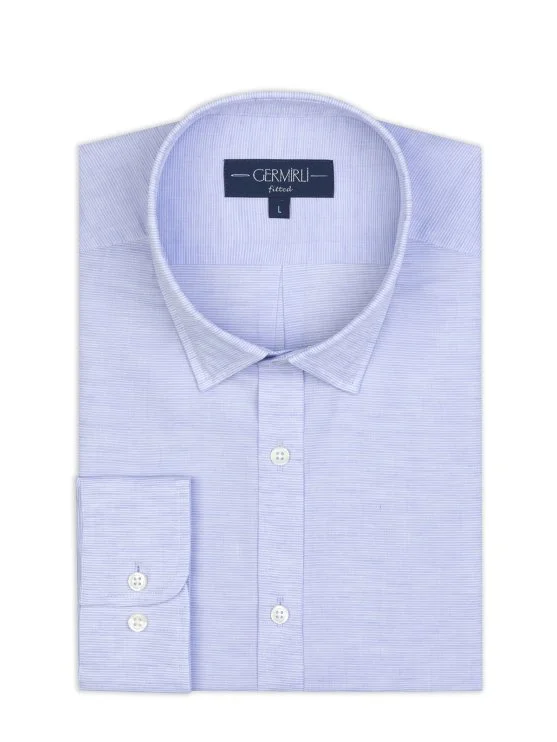 Germirli Mavi Soft Yaka Tailor Fit Pamuk Keten Gömlek - Germirli 