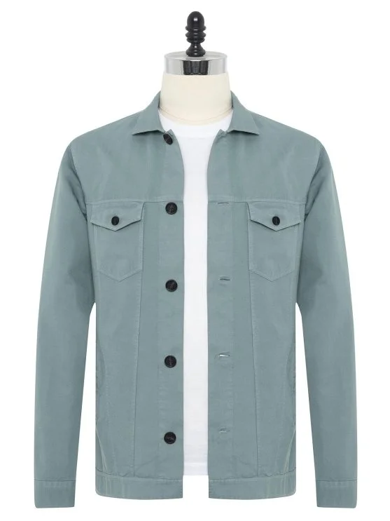 Germirli Mineral Yeşili Vintage Fileto Cepli Pamuk Keten Ceket Gömlek - Germirli 