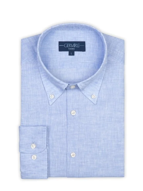 Germirli Non Iron Light Blue Linen Button Down Tailor Fit Journey Shirt - Germirli 