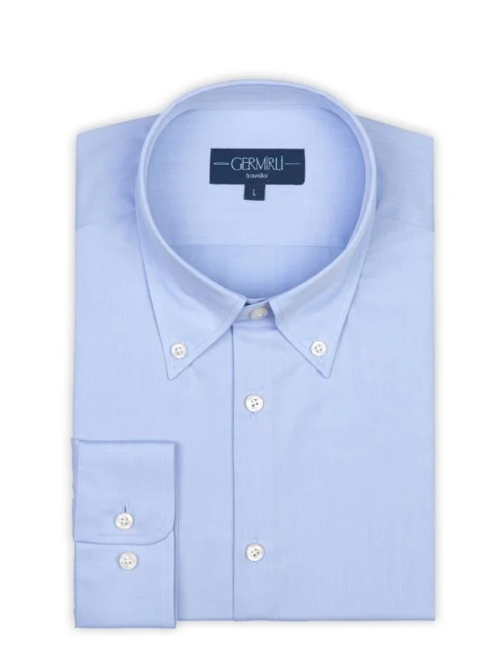 Germirli Non Iron Light Blue Twill Button Down Tailor Fit Zero 24 Shirt - Germirli 