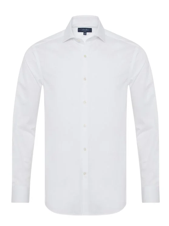 Germirli Non Iron Beyaz İnce Twill Tailor Fit Zero 24 İtalyan Yaka Gömlek - Germirli 