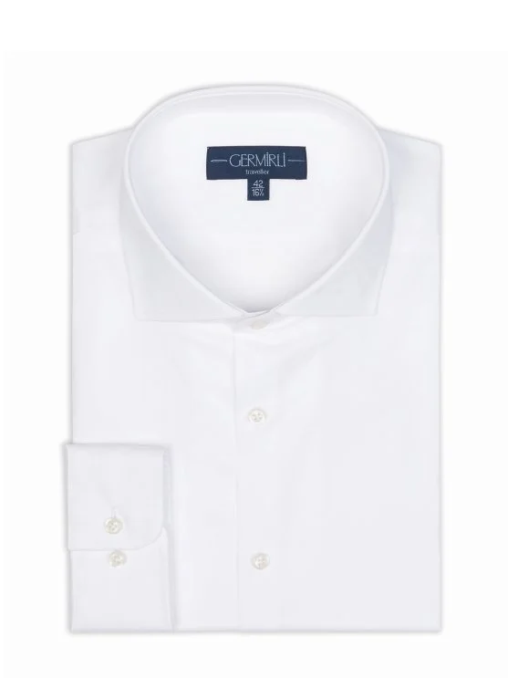 Germirli Non Iron Beyaz İnce Twill Tailor Fit Zero 24 İtalyan Yaka Gömlek - Germirli 
