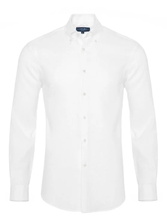 Germirli Non Iron White Linen Button Down Tailor Fit Journey Shirt - Germirli 