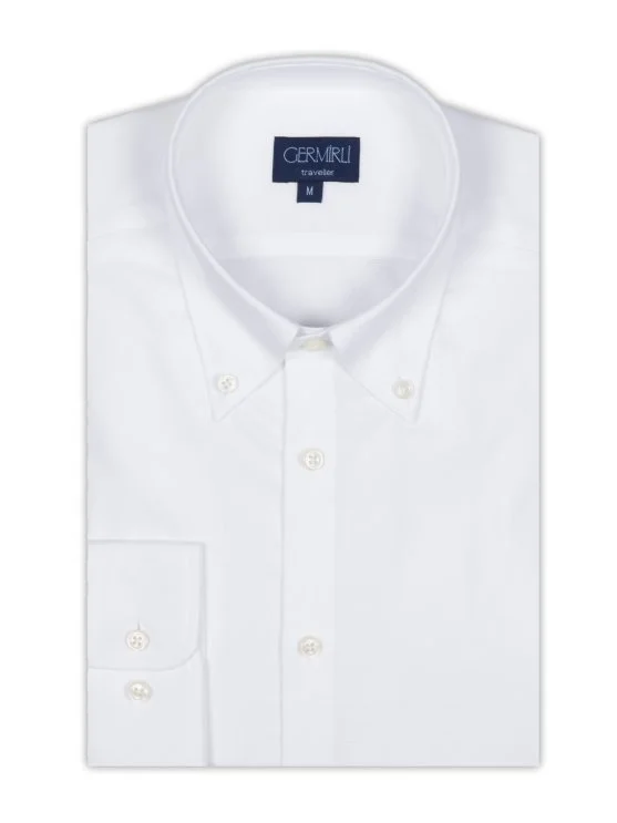 Germirli Non Iron Beyaz Oxford Düğmeli Yaka Tailor Fit Gömlek - Germirli 