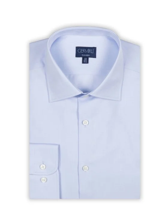 Germirli Non Iron Blue Twill Semi Spread Tailor Fit Journey Shirt - Germirli 