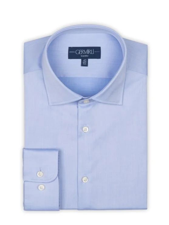 Germirli Non Iron Blue Twill Semi Spread Tailor Fit Shirt - Germirli 