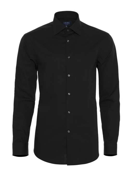 Germirli Non Iron Navy Blue Poplin Semi Spread Tailor Fit Shirt - Germirli 