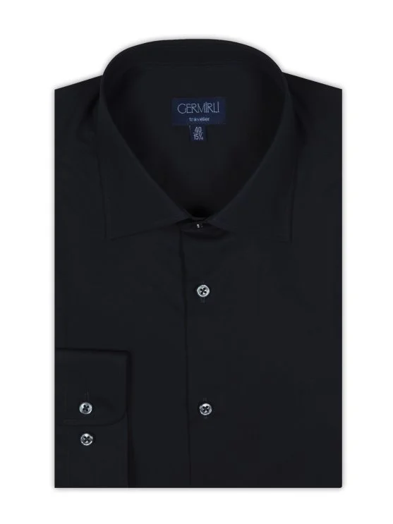 Germirli Non Iron Navy Blue Poplin Semi Spread Tailor Fit Shirt - Germirli 