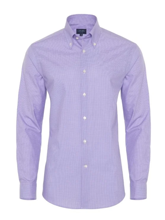 Germirli Non Iron Purple Plaid Button Down Collar Tailor Fit Shirt - Germirli 