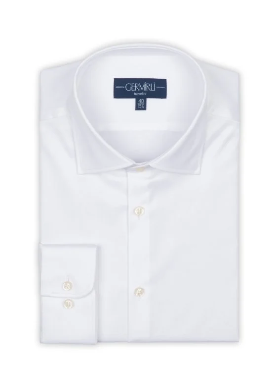 Germirli Non Iron White Twill Semi Spread Tailor Fit Shirt - Germirli 