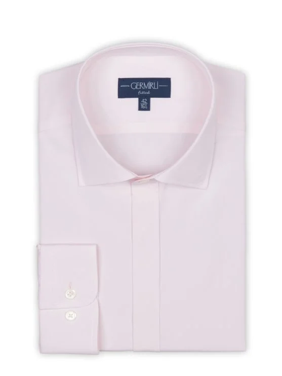 Germirli Pembe Poplin Gizli Pat Klasik Yaka Tailor Fit Gömlek - Germirli 