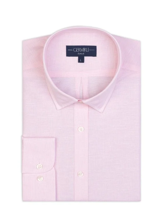 Germirli Pembe Soft Yaka Tailor Fit Pamuk Keten Gömlek - Germirli 