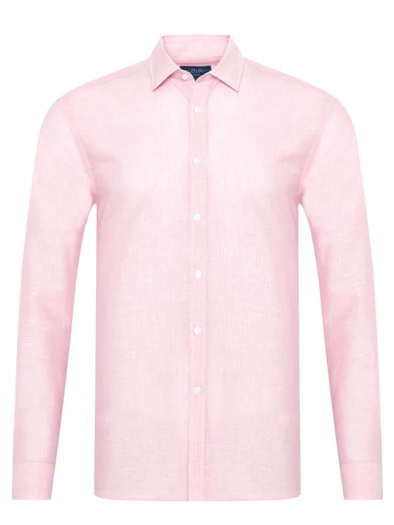 Germirli Pembe Soft Yaka Tailor Fit Pamuk Keten Gömlek - Germirli 