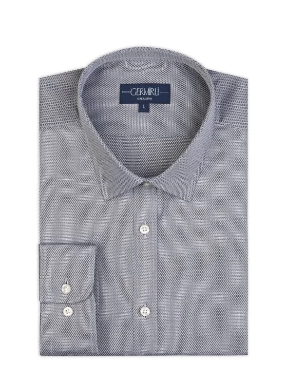 Germirli Siyah Armürlü Klasik Yaka Exclusive Tailor Fit Pamuk Gömlek - Germirli