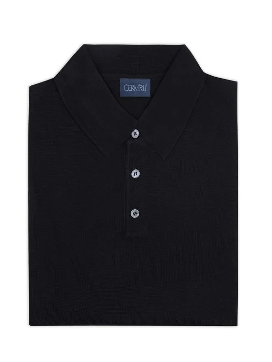 Germirli Siyah Düğmeli Polo Yaka Regular Fit Extra Fine Yün Erkek Triko - Germirli 