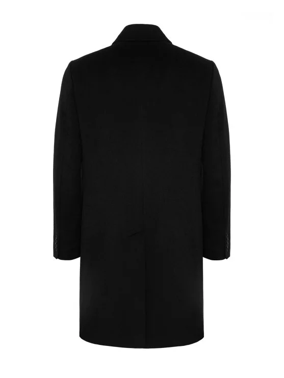 Germirli Siyah Punto Dikişli Yünlü Palto - Germirli 