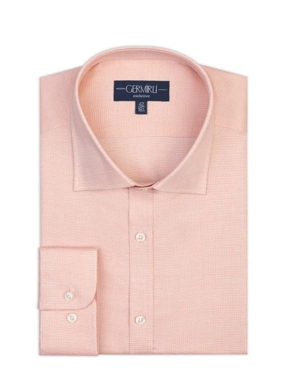 Germirli Somon Rengi Mikro Desenli Exclusive Klasik Yaka Tailor Fit Pamuk Gömlek - Germirli 