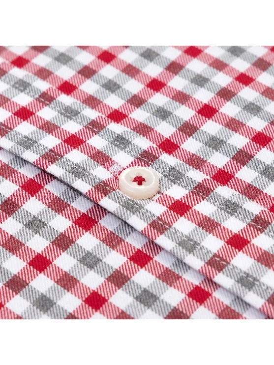 Germirli Testa 80/2 Flanel Kırmızı Melanj Düğmeli Yaka Tailor Fit Pamuk Gömlek - Germirli