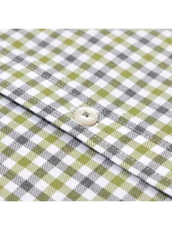 Germirli Testa 80/2 Flanel Yeşil Melanj Düğmeli Yaka Tailor Fit Pamuk Gömlek - Germirli 