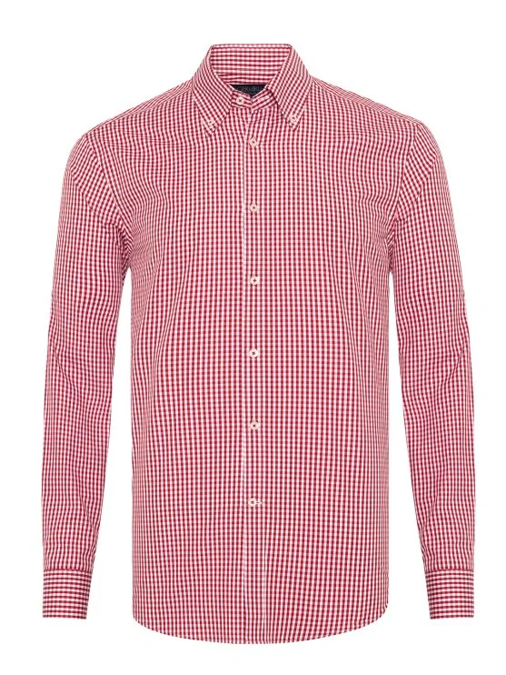Germirli Testa Kırmızı Pötikare Düğmeli Yaka Tailor Fit Pamuk Exclusive Gömlek - Germirli 