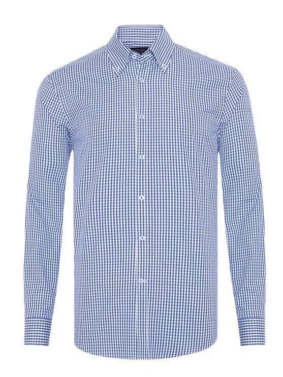 Germirli Testa Lacivert Pötikare Exclusive Düğmeli Yaka Tailor Fit Pamuk Gömlek - Germirli 