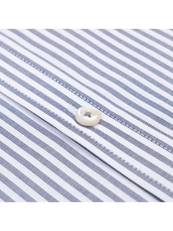 Germirli Testa Sartoriale Lacivert Çizgili Exclusive Düğmeli Yaka Tailor Fit Pamuk Gömlek - Germirli