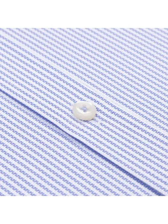 Germirli Testa Sartoriale Mavi Çizgili Exclusive Düğmeli Yaka Tailor Fit Pamuk Gömlek - Germirli 