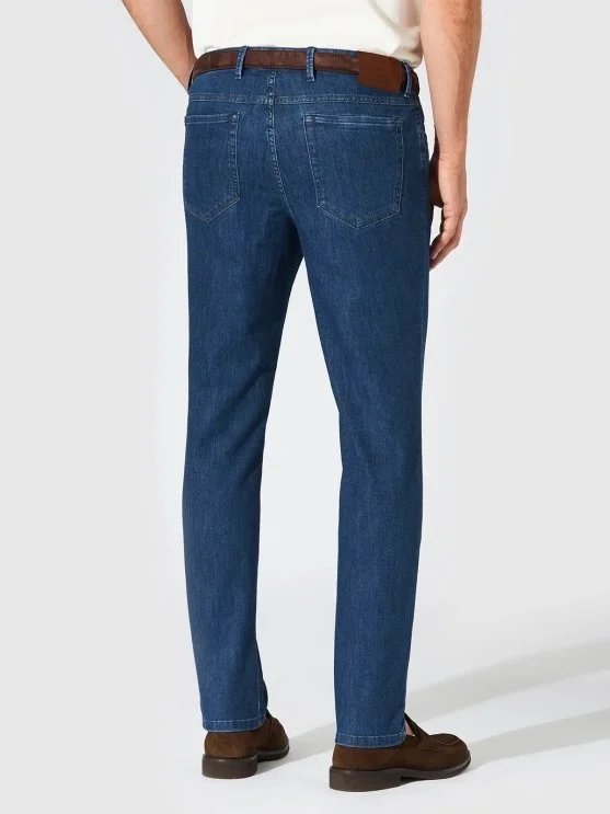Hiltl 5 Cep İnce İndigo Mavi Pamuk Elastan Denim Regular Fit Pantolon - Hiltl