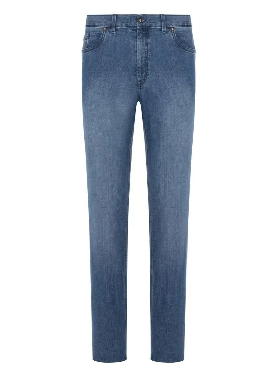 Hiltl Açık Mavi Yıkamalı Pamuk Elastan 5 Cep Regular Fit Denim Erkek Pantolon - Hiltl
