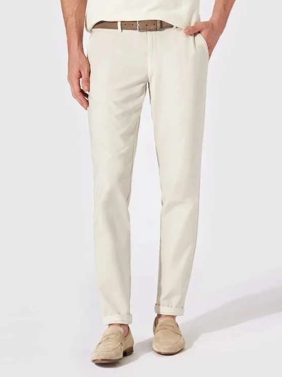 Hiltl Bej Rengi Vintage Bel Arkası Lastikli Pamuk Elastane Slim Fit Pantolon - Hiltl